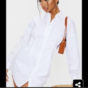 Pretty Little Thing White Fitted Waist Shirt Dress